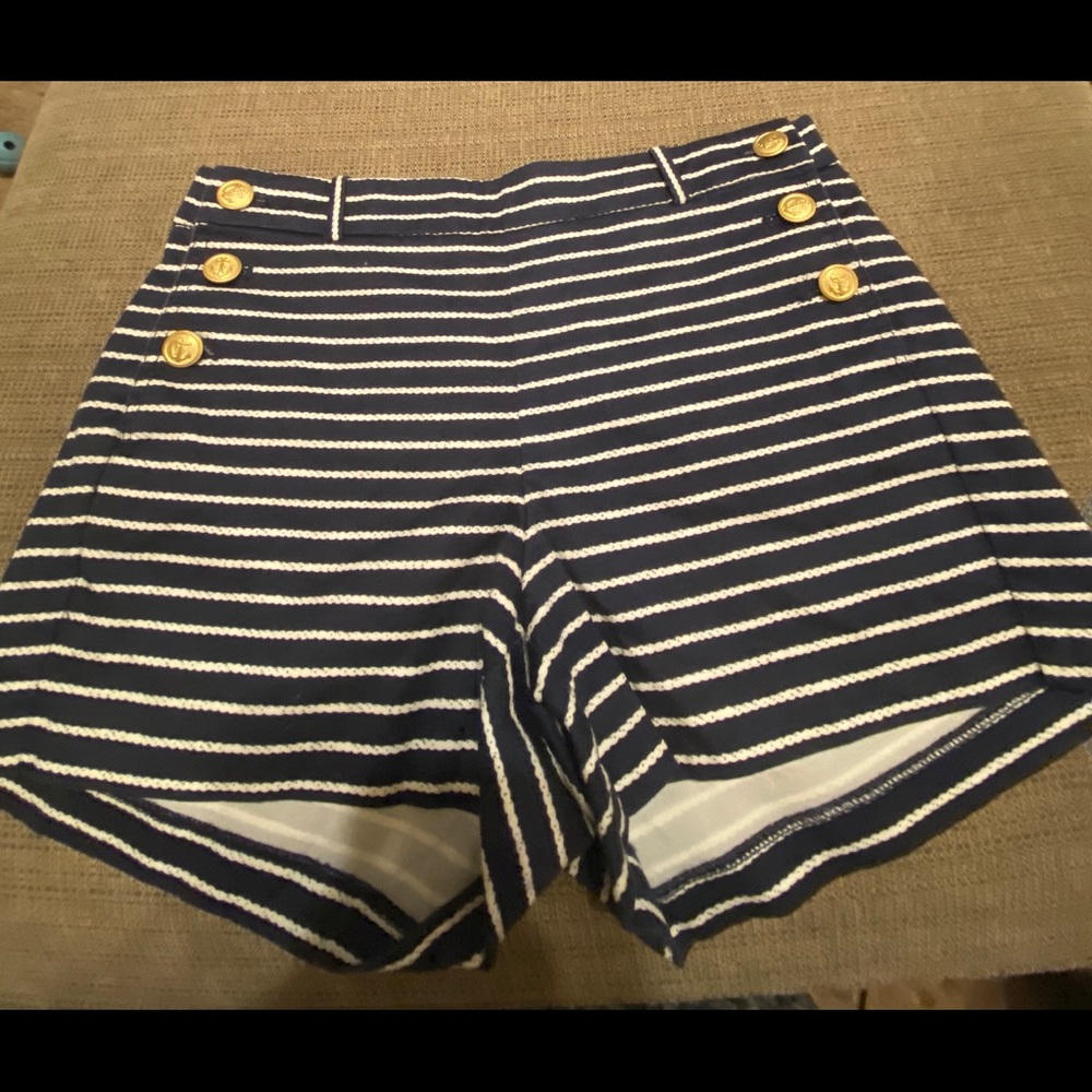 J. Crew navy and white striped shorts